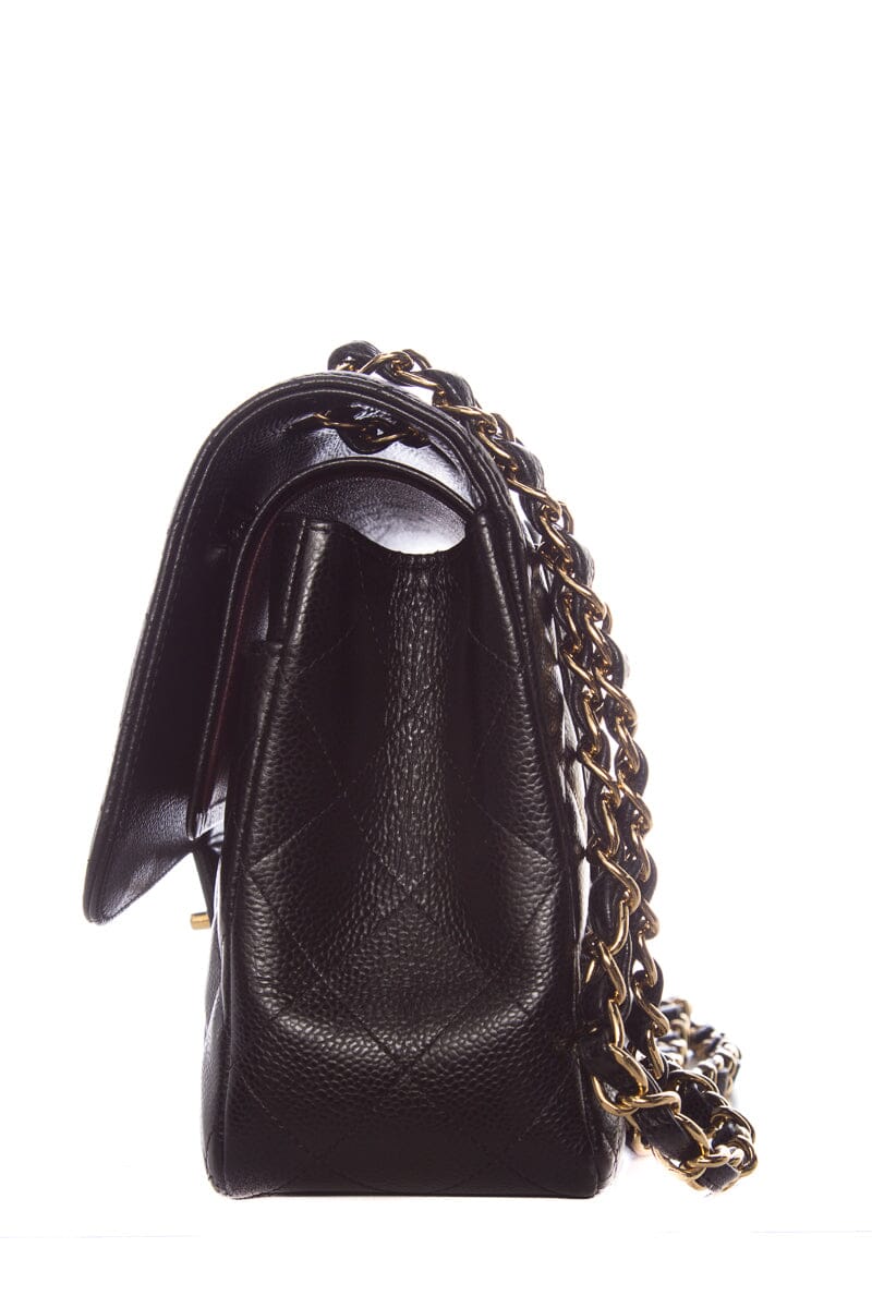 Chanel Black Caviar Classic Jumbo Double Flap GHW Handbag
