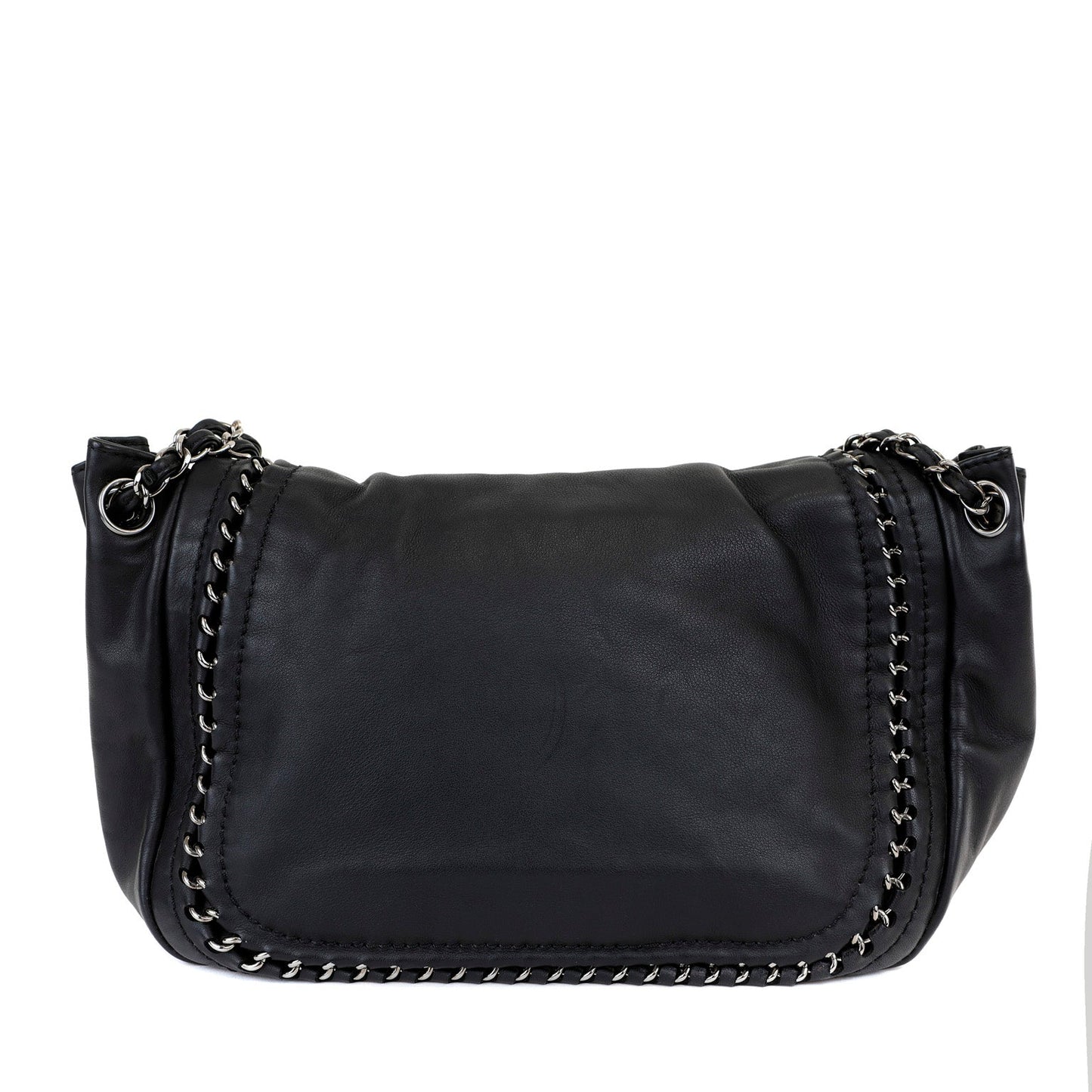 Chanel Black Lambskin Flap Bag with All Around Silver Chain