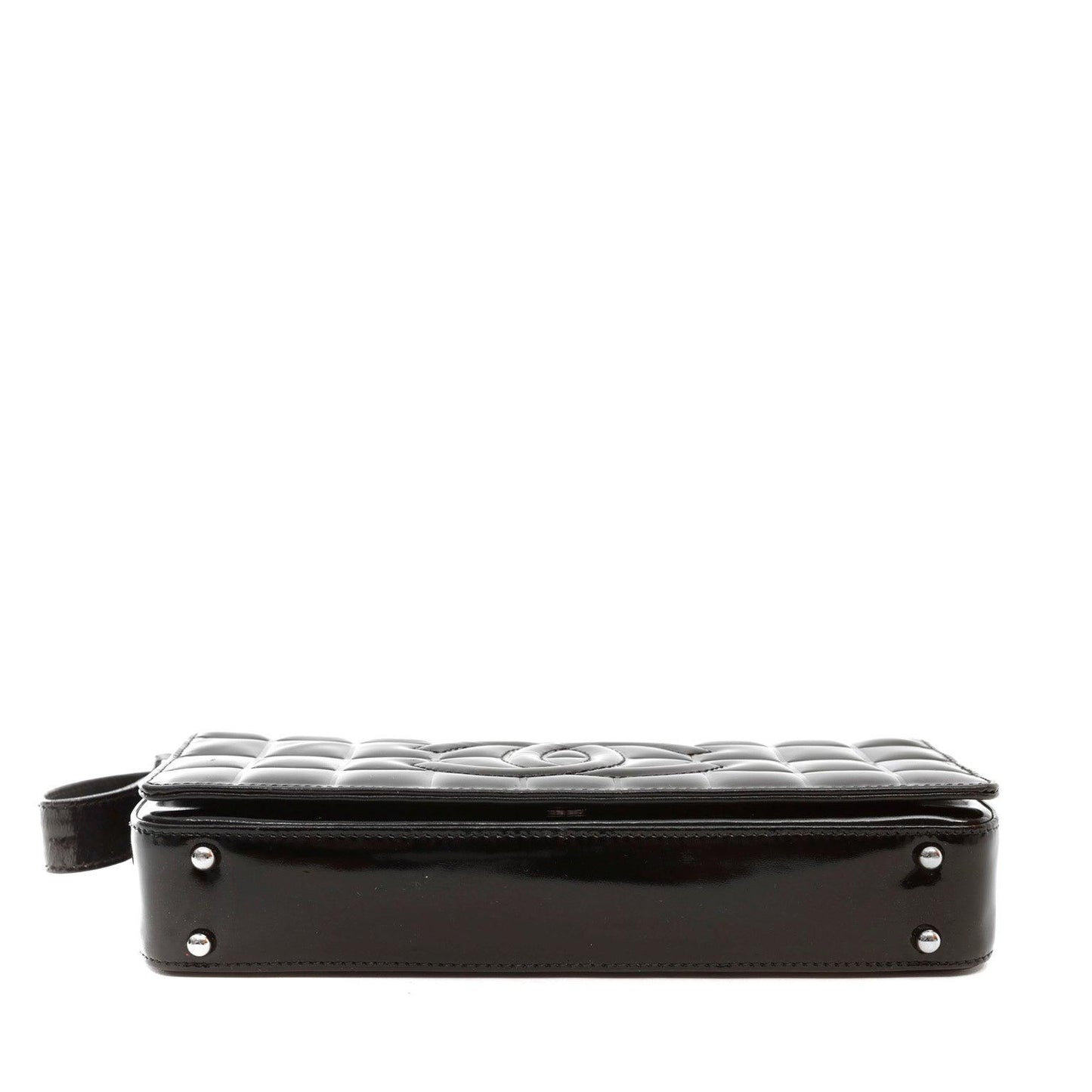 Chanel Black Patent Leather Chocolate Bar Quilted CC Shoulder Bag