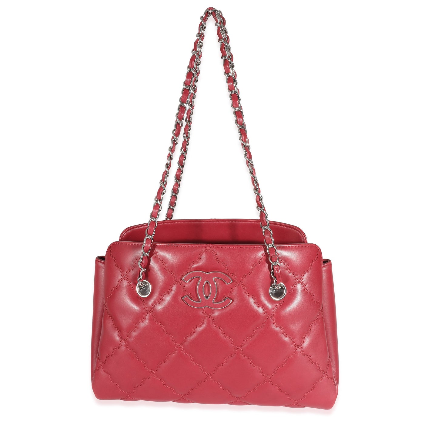 Chanel Red Calfskin Double Stitch Hamptons Shopping Tote