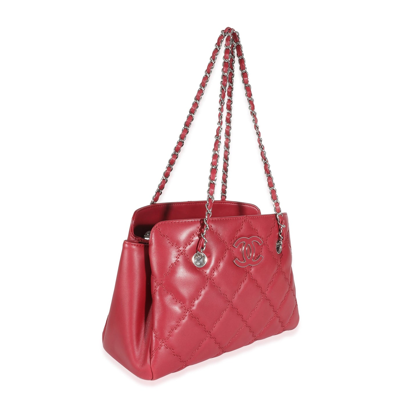 Chanel Red Calfskin Double Stitch Hamptons Shopping Tote