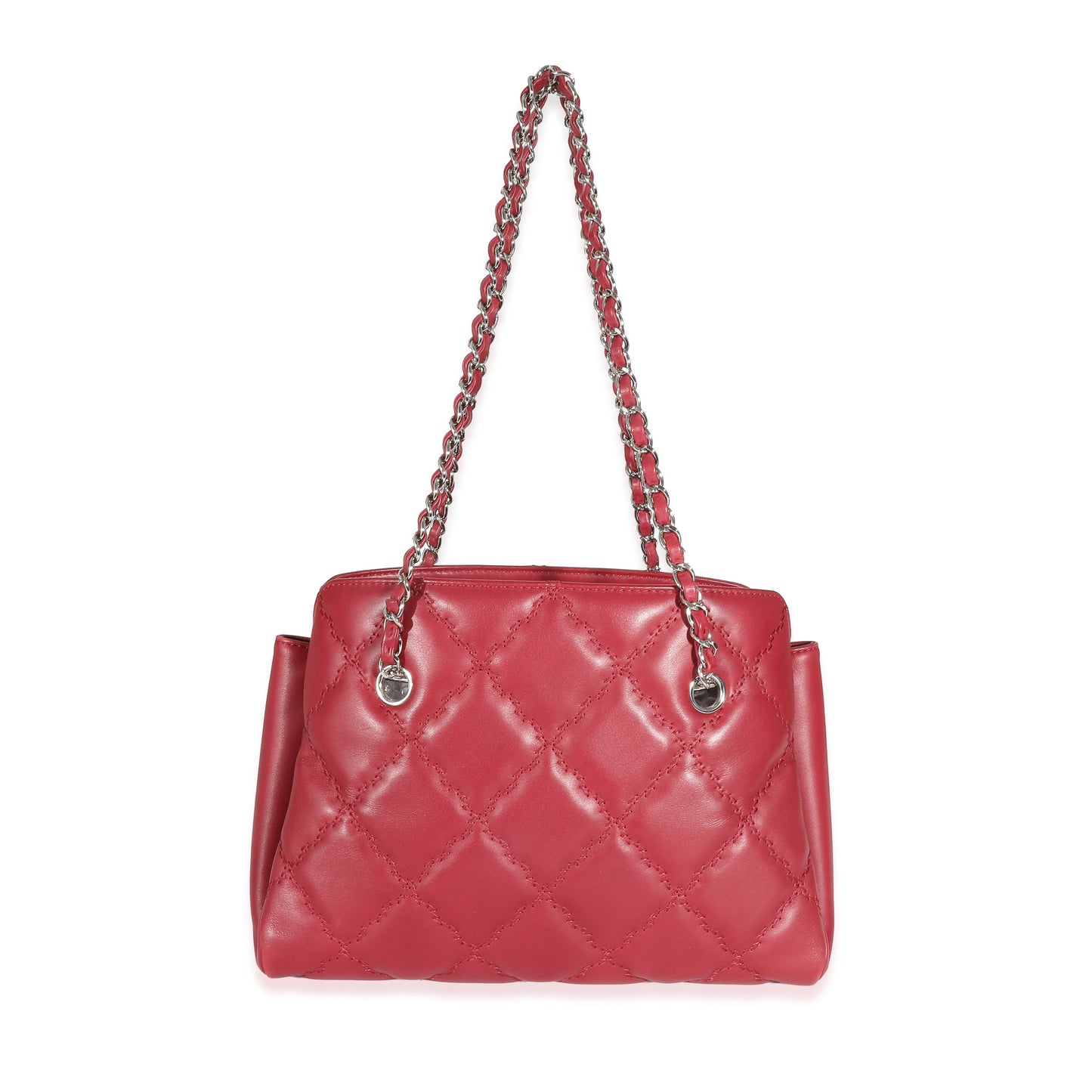 Chanel Red Calfskin Double Stitch Hamptons Shopping Tote