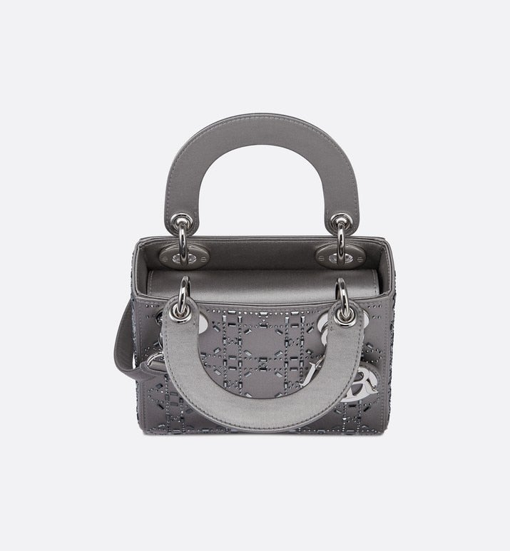 Mini Lady Dior Bag • Gray Strass Cannage Satin