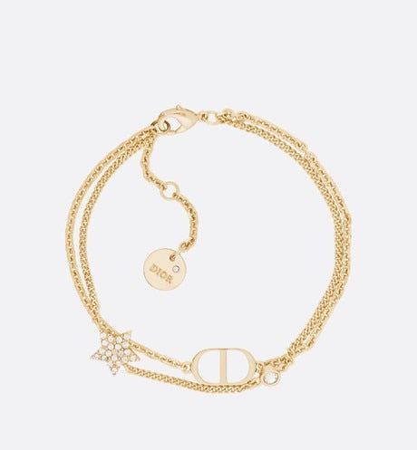 Petit CD Double Bracelet • Gold-Finish Metal and White Crystals