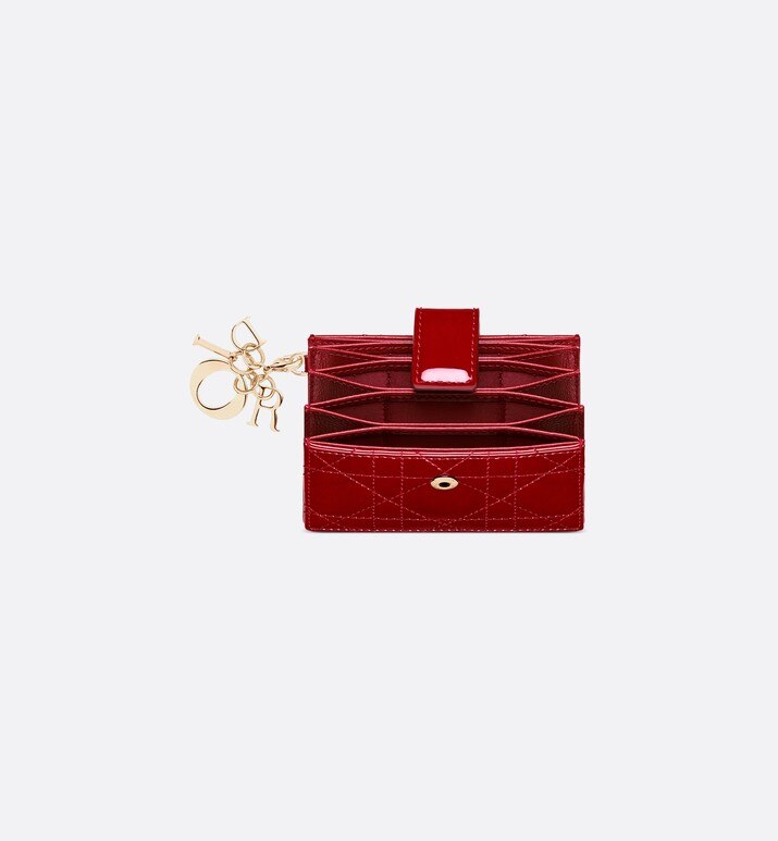 Lady Dior 5-Gusset Card Holder • Cherry Red Cannage Patent Calfskin