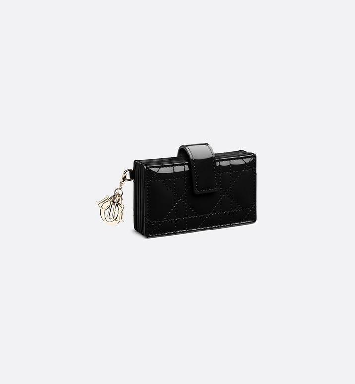 Lady Dior 5-Gusset Card Holder • Black Cannage Patent Calfskin