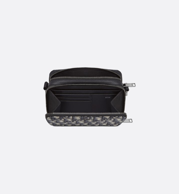 Pouch with Shoulder Strap • Beige and Black Dior Oblique Jacquard