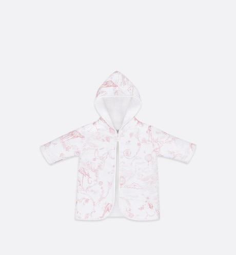 Bathrobe • Powder Pink Satin and White Cotton Terry with Toile de Jouy Print