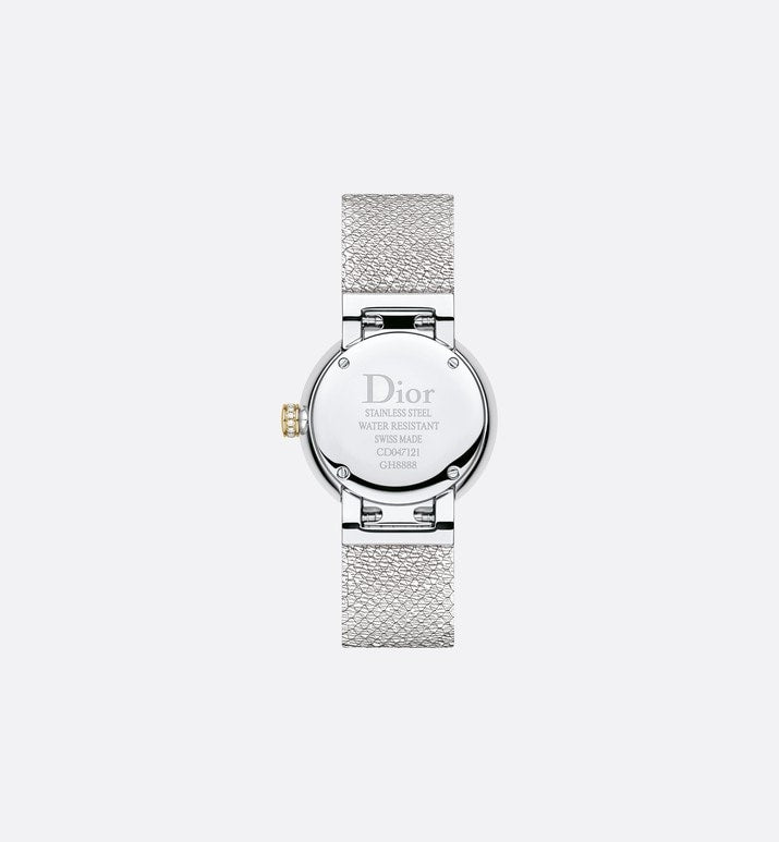 La D de Dior Satine • Ø 25 mm, Steel, Yellow Gold, White Mother-Of-Pearl and Diamonds