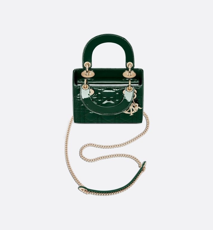 Mini Lady Dior Bag • Pine Green Patent Cannage Calfskin