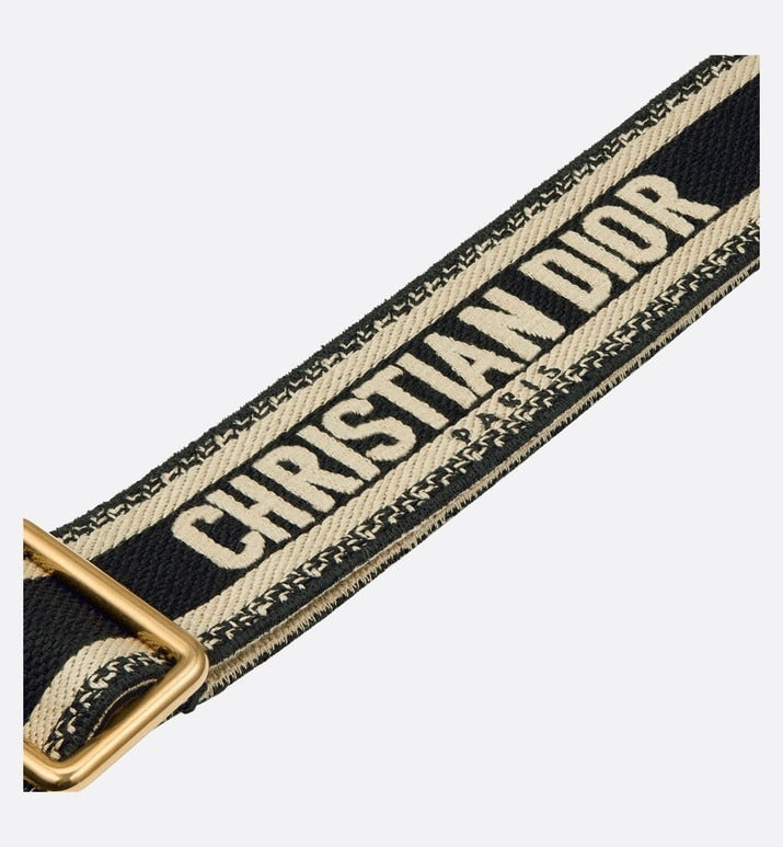 Adjustable Shoulder Strap with Ring • Black 'Christian Dior' Embroidery