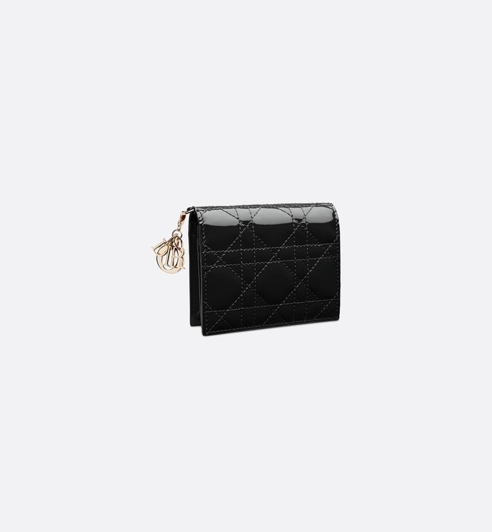 Mini Lady Dior Wallet • Black Patent Cannage Calfskin