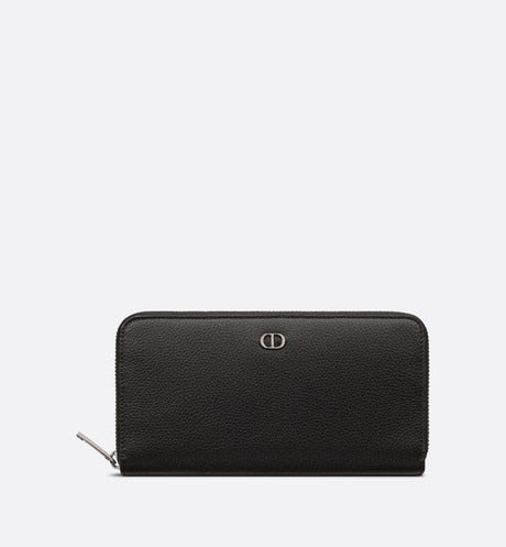 Zipped Long Wallet • Black Grained Calfskin with 'CD Icon' Signature
