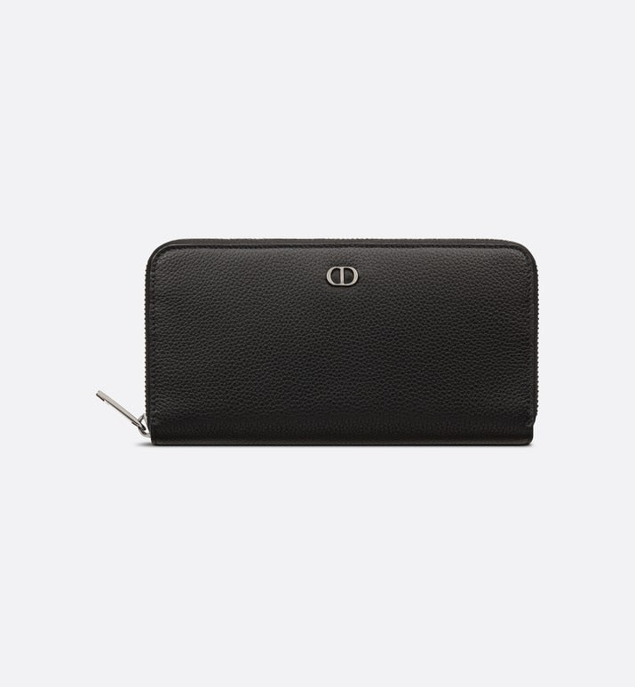 Zipped Long Wallet • Black Grained Calfskin with 'CD Icon' Signature