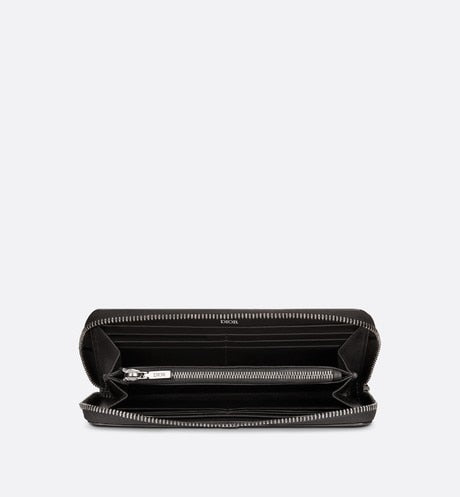 Zipped Long Wallet • Black Grained Calfskin with 'CD Icon' Signature