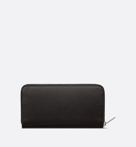 Zipped Long Wallet • Black Grained Calfskin with 'CD Icon' Signature