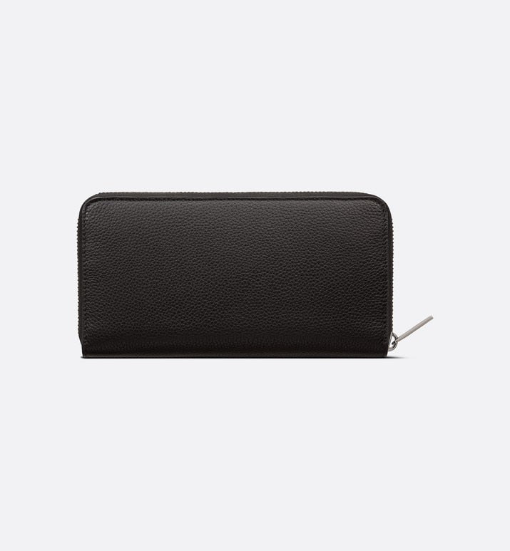 Zipped Long Wallet • Black Grained Calfskin with 'CD Icon' Signature