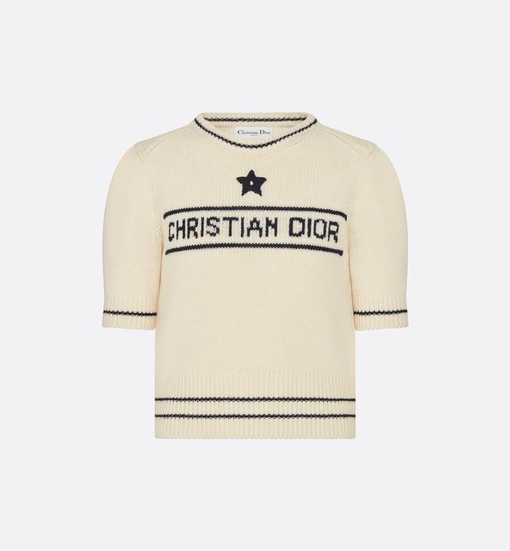 'CHRISTIAN DIOR' Short-Sleeved Sweater • Ecru Cashmere and Wool Knit