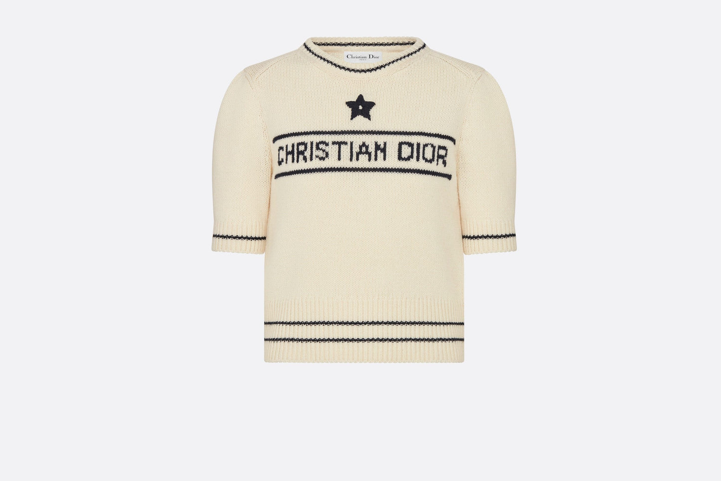 'CHRISTIAN DIOR' Short-Sleeved Sweater • Ecru Cashmere and Wool Knit
