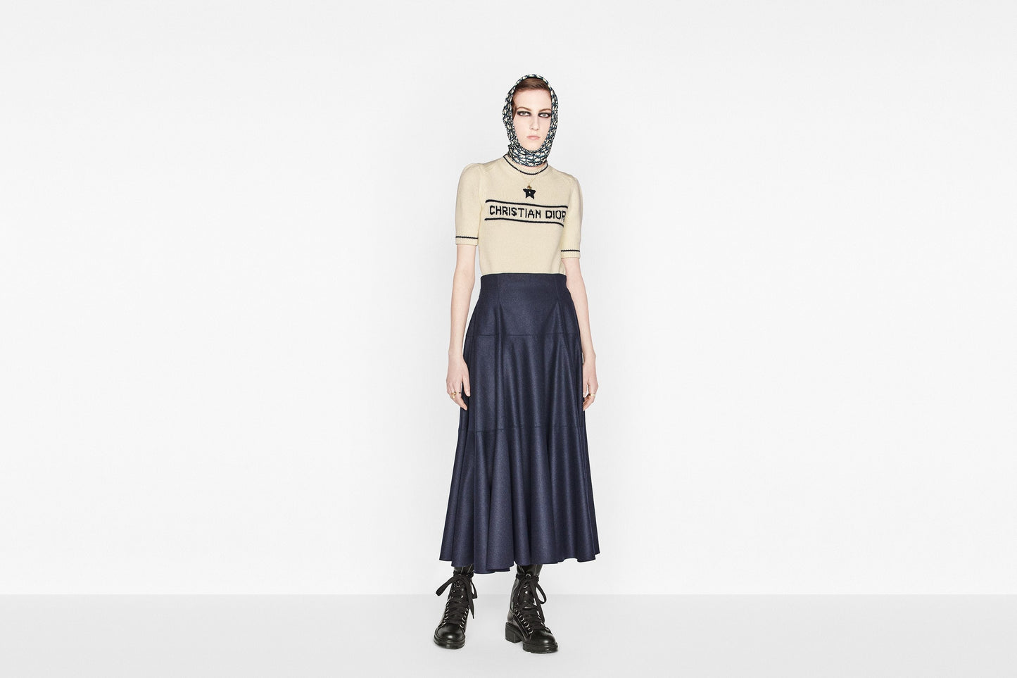 'CHRISTIAN DIOR' Short-Sleeved Sweater • Ecru Cashmere and Wool Knit
