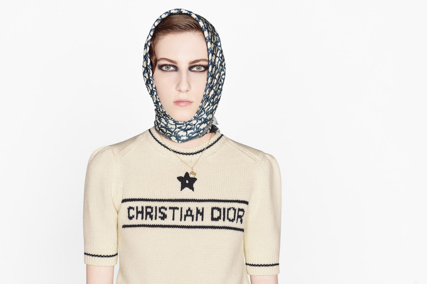 'CHRISTIAN DIOR' Short-Sleeved Sweater • Ecru Cashmere and Wool Knit
