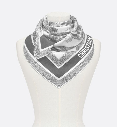 Toile de Jouy Sauvage 90 Square Scarf • Ivory and Gray Silk Twill