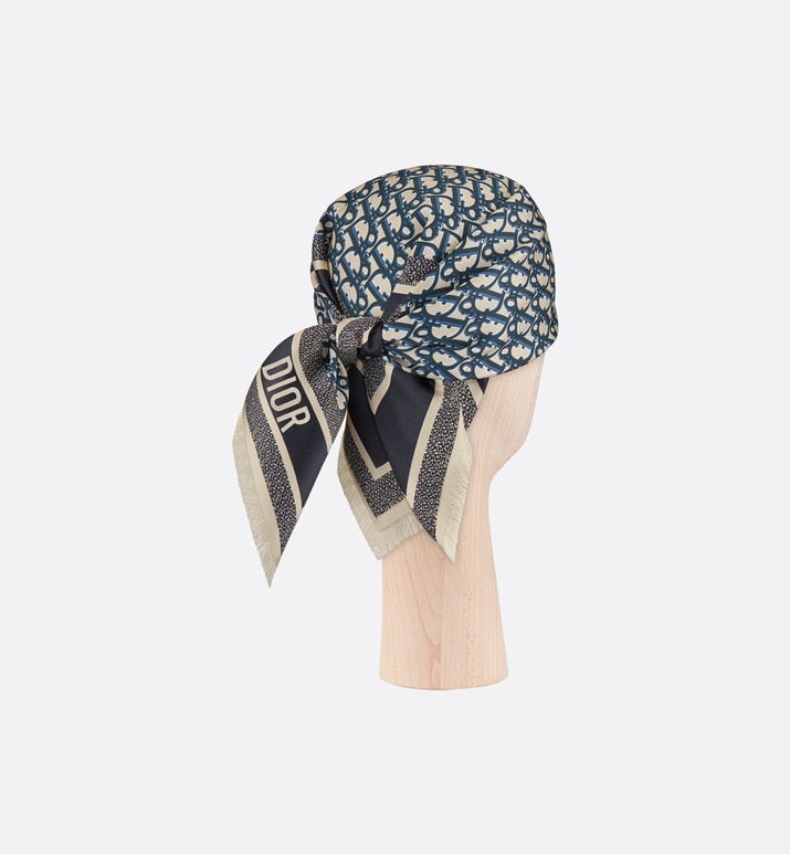 Dior Oblique Diortwin Square Scarf • Navy Blue Silk Twill