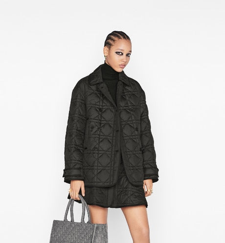 Macrocannage Miniskirt • Black Quilted Technical Taffeta