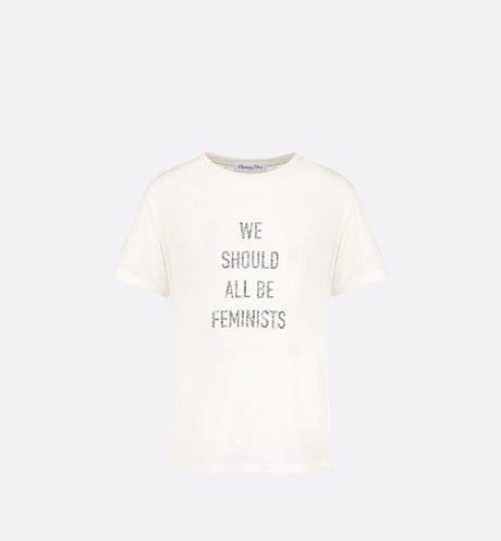 'WE SHOULD ALL BE FEMINISTS' T-Shirt • White Cotton Jersey and Linen