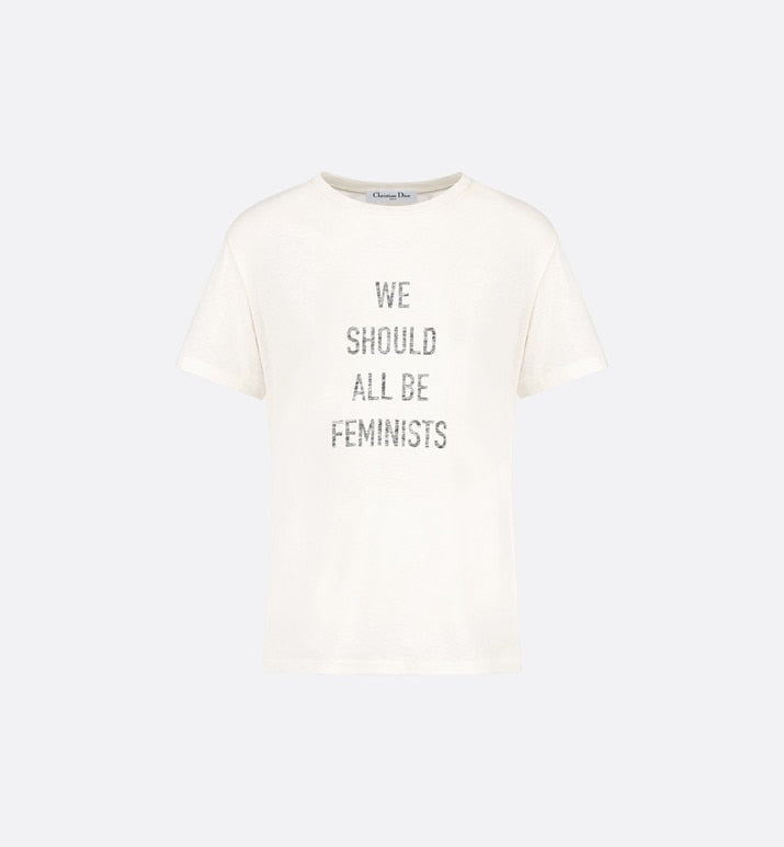'WE SHOULD ALL BE FEMINISTS' T-Shirt • White Cotton Jersey and Linen