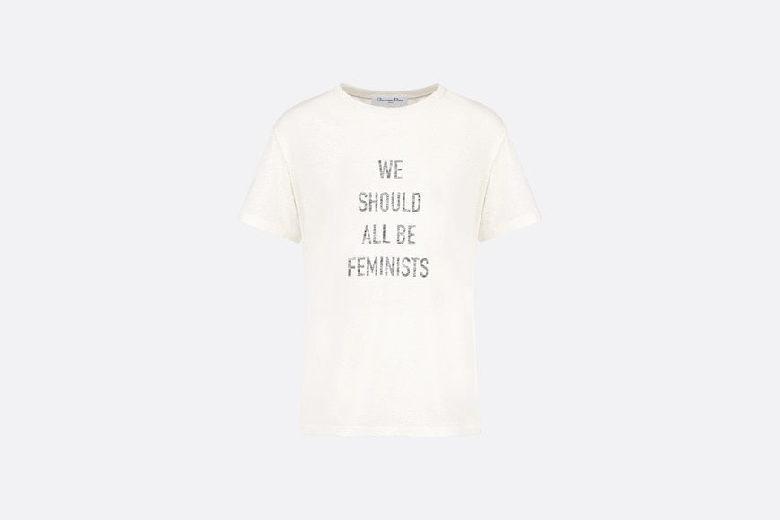 'WE SHOULD ALL BE FEMINISTS' T-Shirt • White Cotton Jersey and Linen