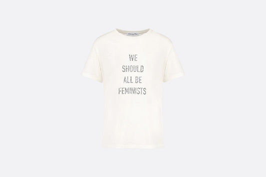 'WE SHOULD ALL BE FEMINISTS' T-Shirt • White Cotton Jersey and Linen