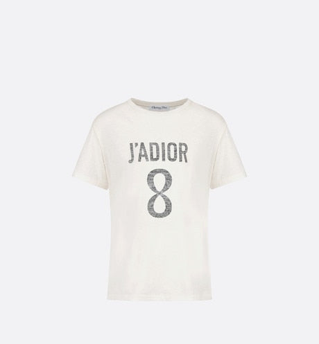 'J'ADIOR 8' T-Shirt • White Cotton Jersey and Linen