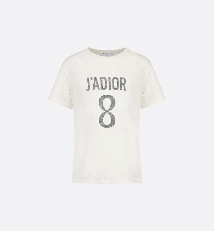 'J'ADIOR 8' T-Shirt • White Cotton Jersey and Linen