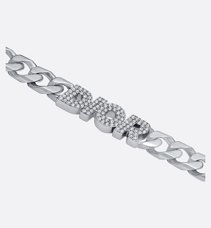 Dior Italic Chain Link Necklace • Silver-Finish Brass and White Crystals