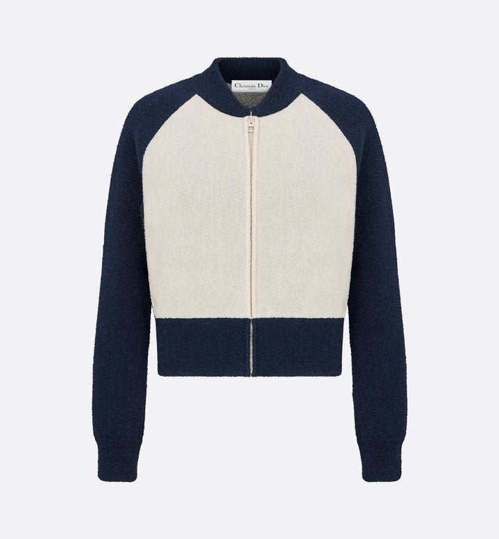 'CHRISTIAN DIOR 8' Bomber Jacket • Ecru and Blue Technical Wool Knit