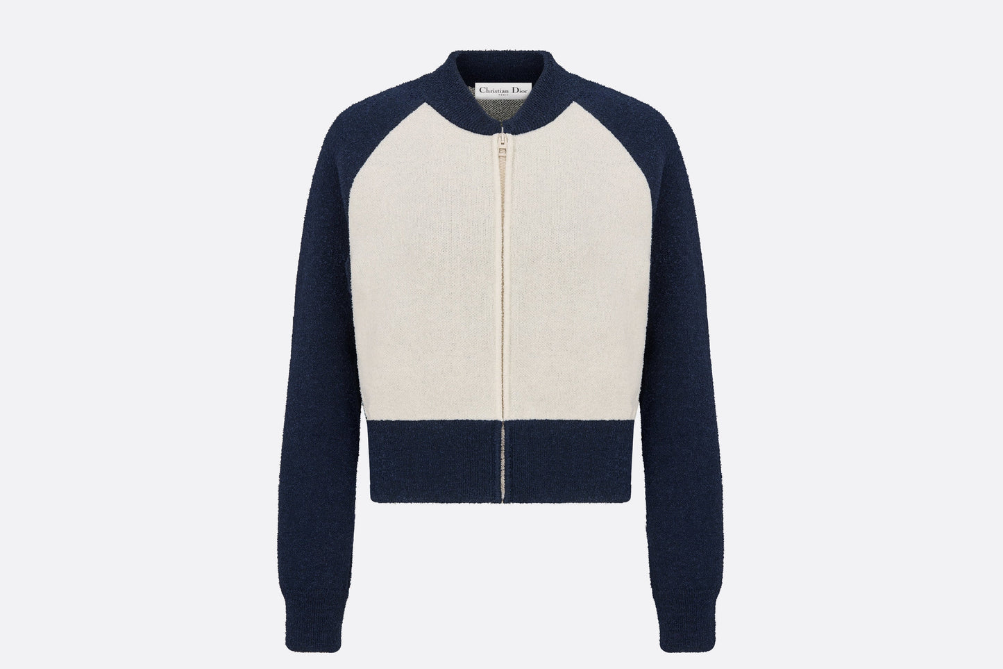 'CHRISTIAN DIOR 8' Bomber Jacket • Ecru and Blue Technical Wool Knit