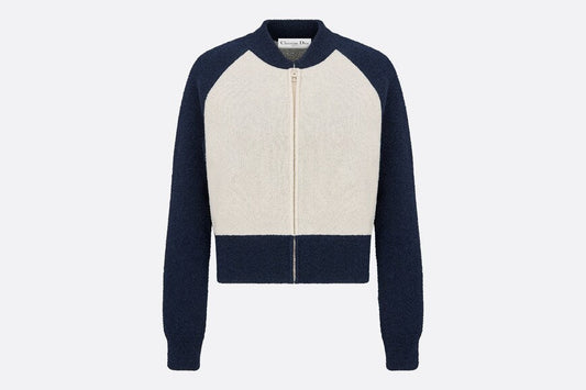 'CHRISTIAN DIOR 8' Bomber Jacket • Ecru and Blue Technical Wool Knit