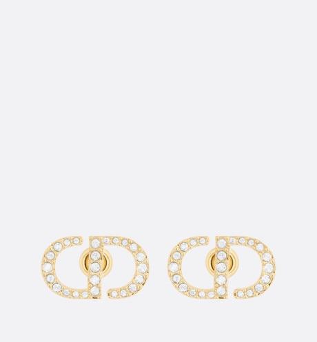 Petit CD Stud Earrings • Gold-Finish Metal and White Crystals