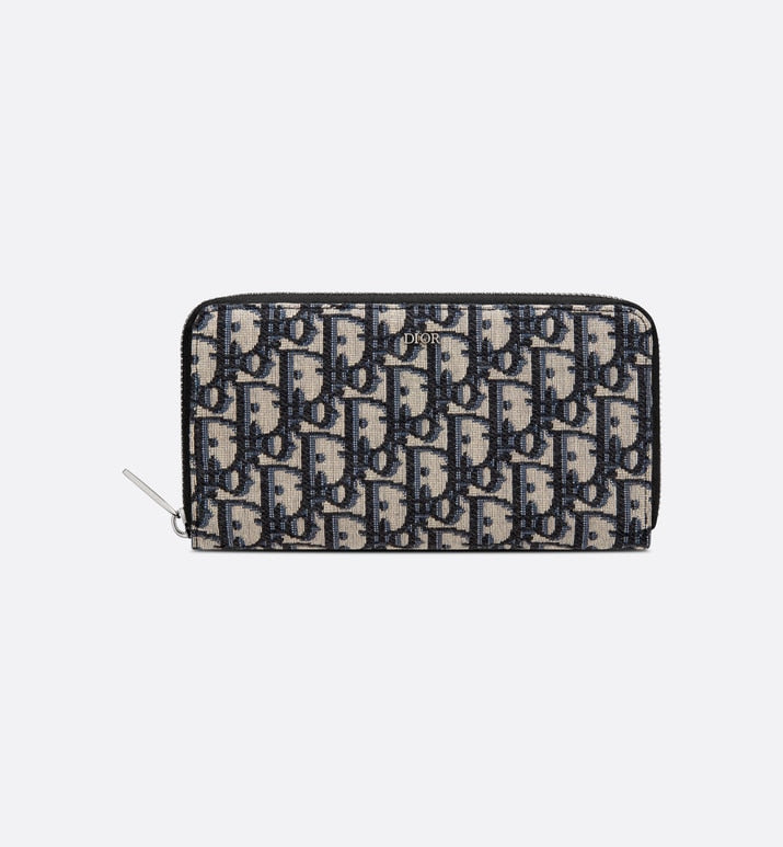 Zipped Long Wallet • Beige and Black Dior Oblique Jacquard