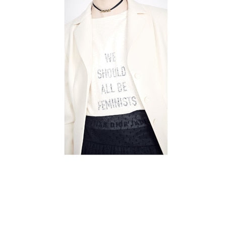 'WE SHOULD ALL BE FEMINISTS' T-Shirt • White Cotton Jersey and Linen