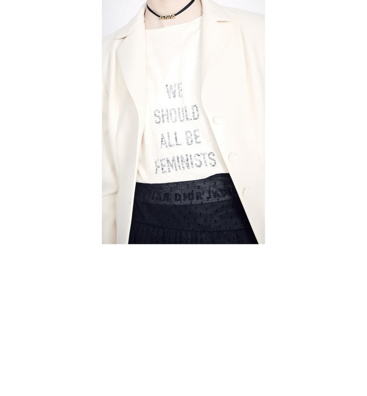 'WE SHOULD ALL BE FEMINISTS' T-Shirt • White Cotton Jersey and Linen