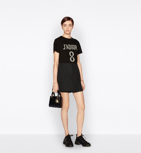 'J'ADIOR 8' T-Shirt • Black Cotton Jersey and Linen