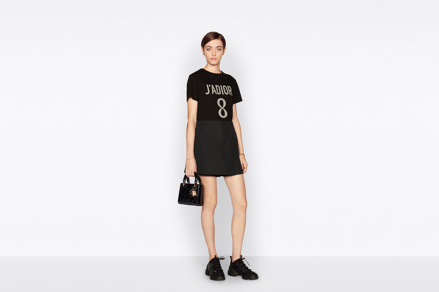 'J'ADIOR 8' T-Shirt • Black Cotton Jersey and Linen
