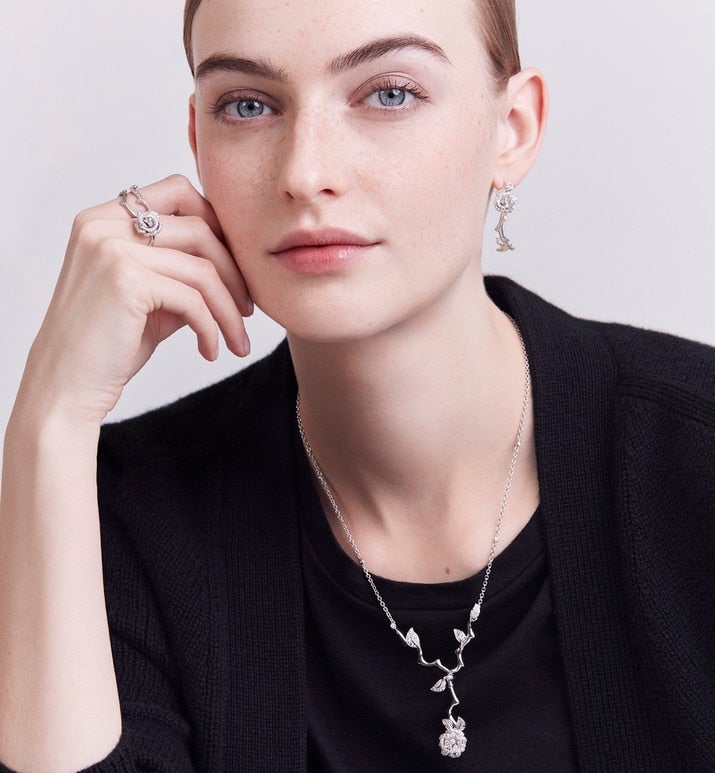 Rose Dior Bagatelle Earrings • 18K White Gold and Diamonds