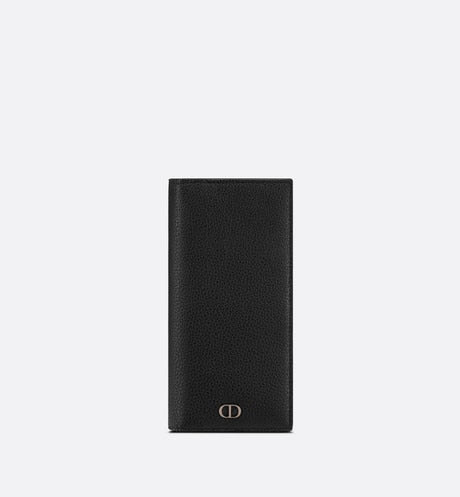 Vertical Long Wallet • Black Grained Calfskin with 'CD Icon' Signature