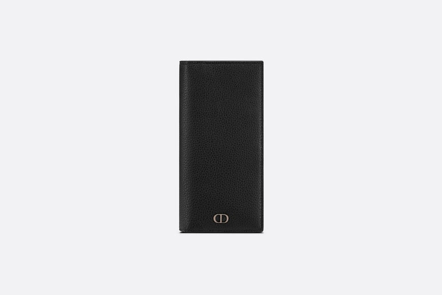 Vertical Long Wallet • Black Grained Calfskin with 'CD Icon' Signature