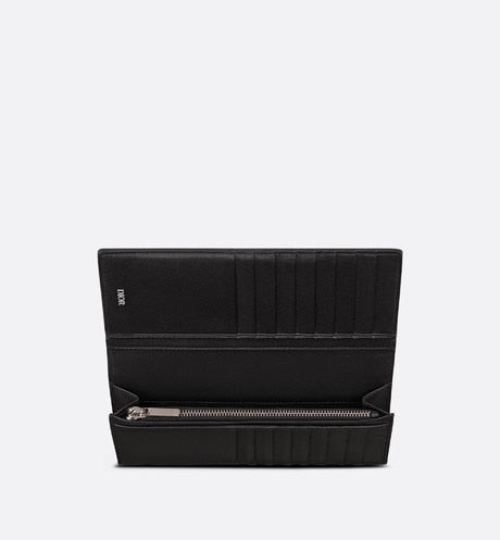 Vertical Long Wallet • Black Grained Calfskin with 'CD Icon' Signature