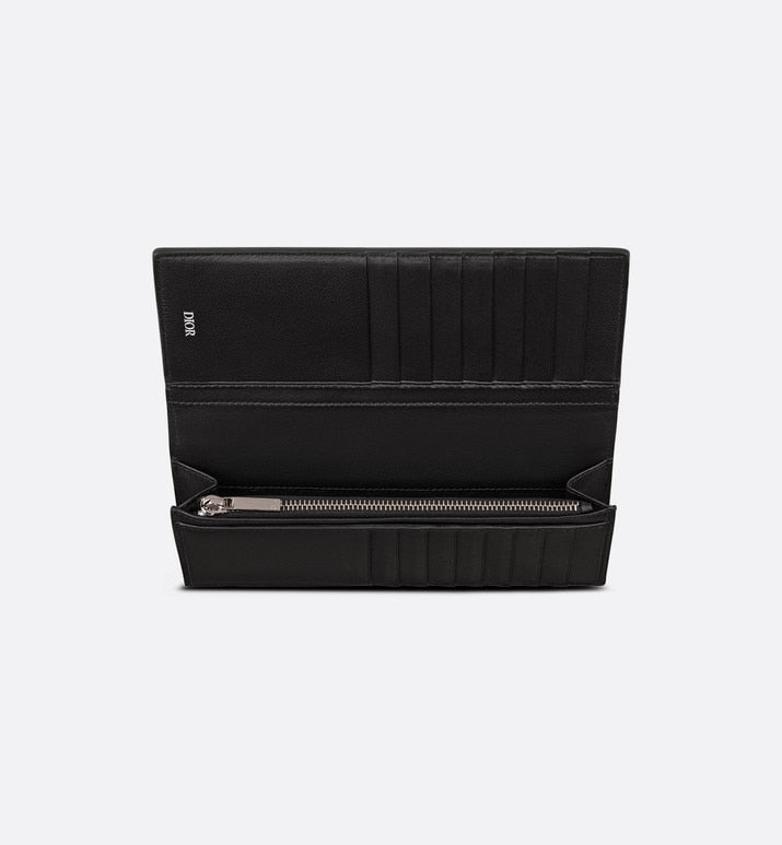 Vertical Long Wallet • Black Grained Calfskin with 'CD Icon' Signature