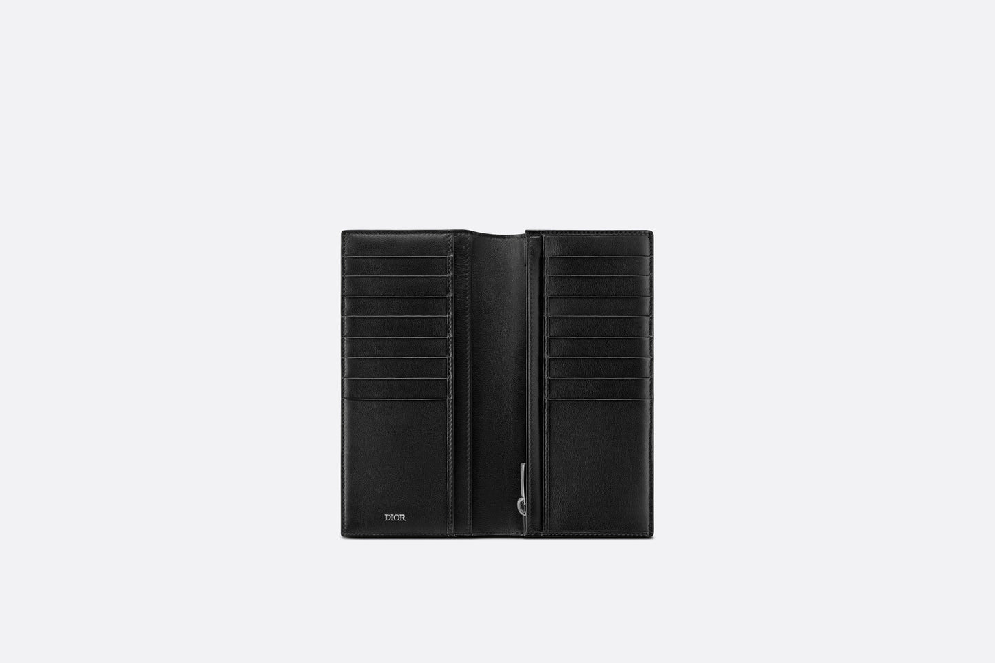 Vertical Long Wallet • Black Grained Calfskin with 'CD Icon' Signature